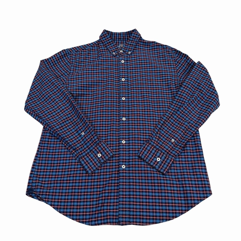 Jack Threads Shirt Dress Casual Mens Plaid Large Long‎ Sleeve Button Up Blue Red
